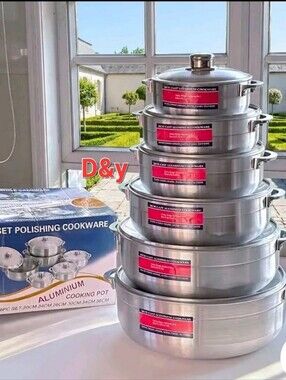 D&Y Silver Aluminum Stacking Cookware 6 Set